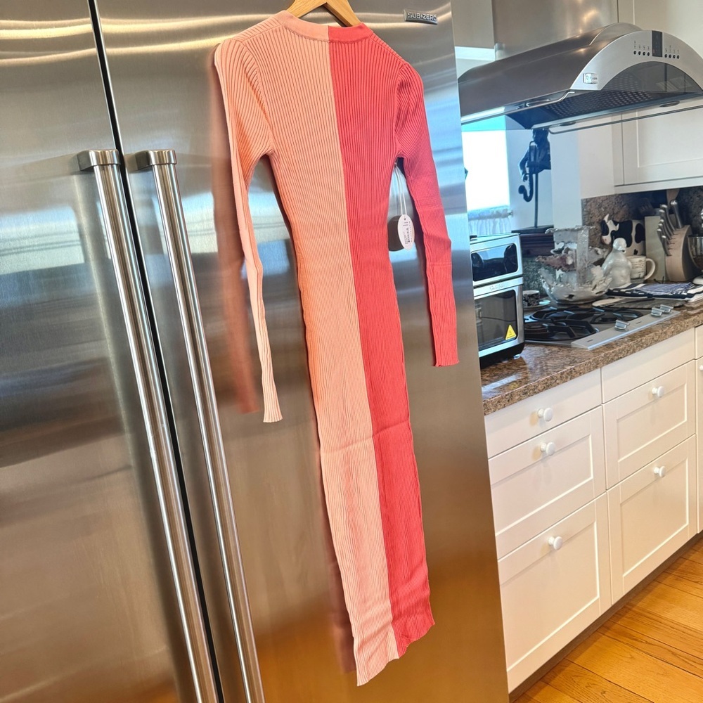 NWT Staud Shoko Sweater Dress in Bittersweet Peach Light Pink Blush Button Down - Picture 3 of 16